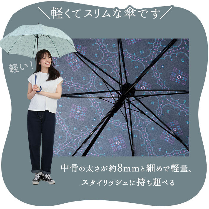 【ネイビー・17320.ボヘミアンフラワー】 傘 レディース 耐風 通販 60cm 長傘 可愛い amusant sous la pluie UVカット 紫外線対策 耐風傘 グラスファイバー骨 丈夫 おしゃれ 大人 かわいい 軽い 軽量 通勤 通学 日傘 雨傘