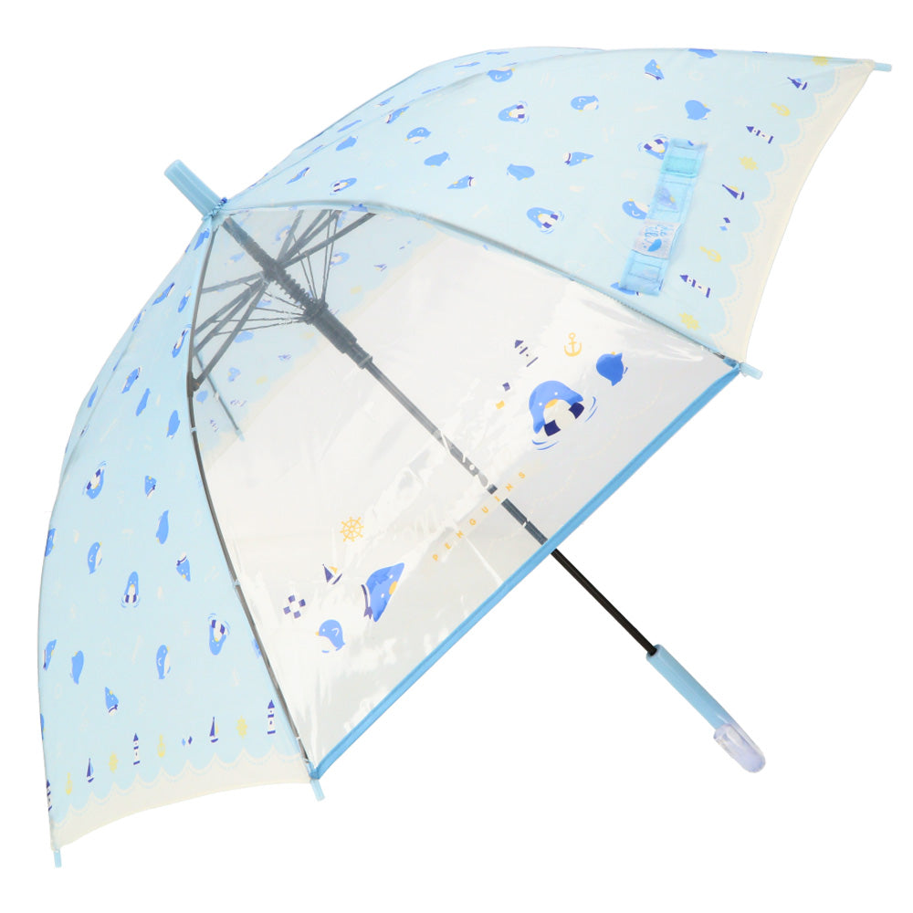 【スカイ・28390.ペンギン】 傘 子供用 女の子 通販 長傘 キッズ 55cm かわいい amusant sous la pluie グラスファイバー骨 雨傘 軽量 おしゃれ 可愛い ジュニア 子ども傘 丈夫 女子 女児 小学生 登校 小学校 通学