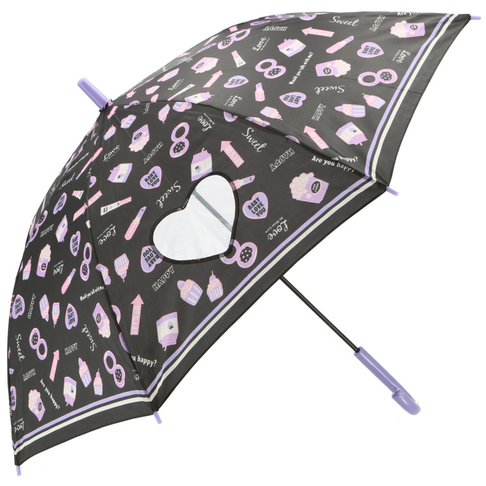 【ブラック・24490.オルチャン】 傘 子供用 女の子 通販 長傘 キッズ 55cm かわいい amusant sous la pluie グラスファイバー骨 雨傘 軽量 おしゃれ 可愛い ジュニア 子ども傘 丈夫 女子 女児 小学生 登校 小学校 通学