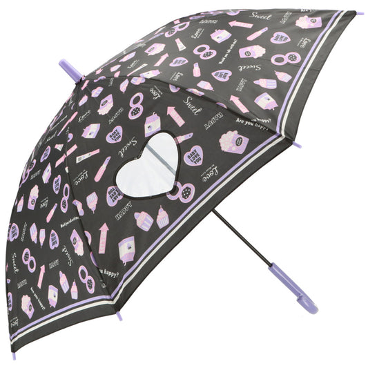 【ブラック・24490.オルチャン】 傘 子供用 女の子 通販 長傘 キッズ 55cm かわいい amusant sous la pluie グラスファイバー骨 雨傘 軽量 おしゃれ 可愛い ジュニア 子ども傘 丈夫 女子 女児 小学生 登校 小学校 通学