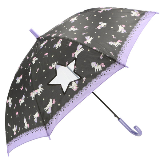 【ブラック・24790.ユニコーン】 傘 子供用 女の子 通販 長傘 キッズ 55cm かわいい amusant sous la pluie グラスファイバー骨 雨傘 軽量 おしゃれ 可愛い ジュニア 子ども傘 丈夫 女子 女児 小学生 登校 小学校 通学
