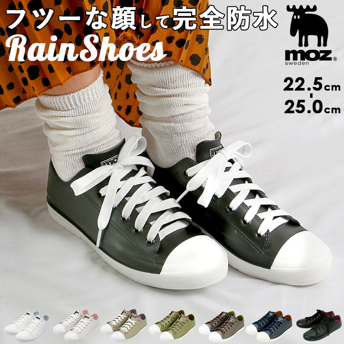 【WHITE・M約23cm】 レインブーツ レディース moz 通販 モズ レインシューズ MZ-8416 スニーカー おしゃれ 通勤 通学 レインスニーカー 晴雨兼用 雨靴 滑りにくい 防水設計 履きやすい 歩きやすい ローカット