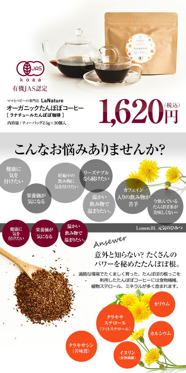 オーガニック たんぽぽコーヒー ティーバッグ 30包 m2【 有機JAS たんぽぽ茶 タンポポコーヒー ナチュール マタニティ ノンカフェイン ダンデライオン ハーブティー ラナチュール LaNature 】【エコ得】