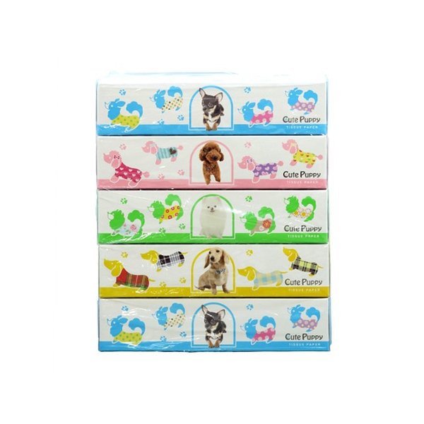 箱ティッシュ 田子浦パルプ CutePuppy 150W 5箱Ｘ12パック