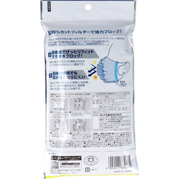 7枚×10パック 日本製サージカル不織布マスク エリエール ハイパーブロックマスク ウイルス飛沫ブロック ふつうサイズ