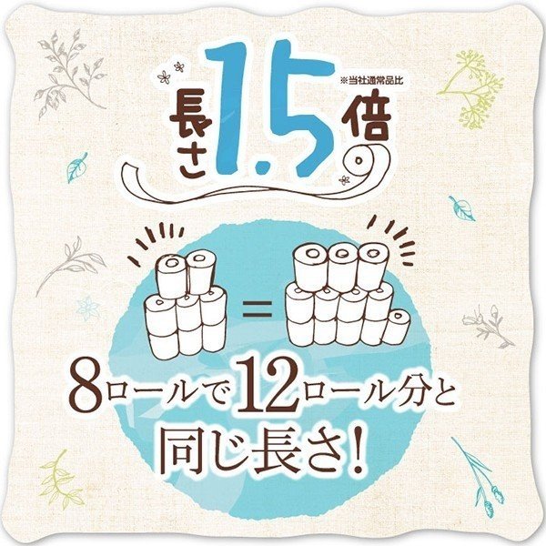 トイレットペーパー 丸富製紙 Hanatabaボタニカルシャワー1.5倍長巻き ダブル34.5m 8ロール×8パック