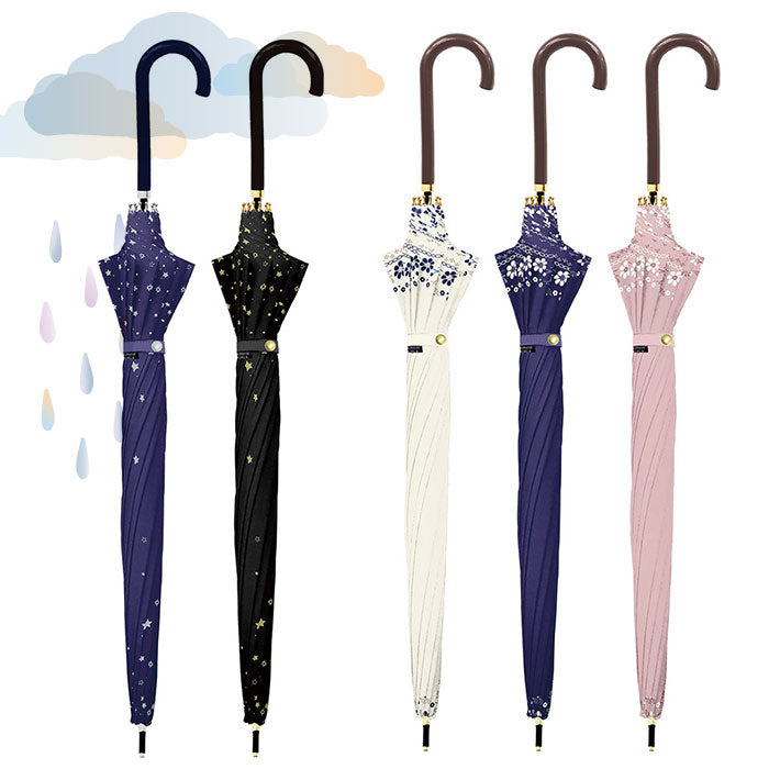 【シルエットキャットSMOKEGREEN】 傘 レディース ジャンプ 通販 55cm グラスファイバー 12本骨 長傘 雨傘 雨具 丈夫 natural basic ナチュラルベーシック かさ カサ 婦人傘 花 星 猫 雨グッズ レイングッズ