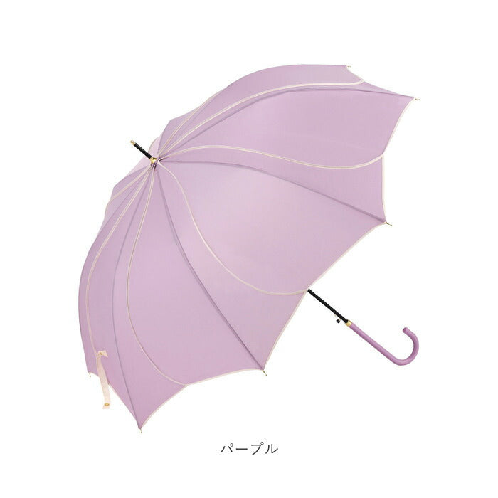 【パープル・傘】 Natural Basic ナチュラルベーシック 傘 通販 60cm レディース 長傘 雨傘 晴雨兼用傘 花びら傘 ワンタッチ傘 ジャンプ傘 かさ カサ フレラ グラスファイバー骨 おしゃれ かわいい