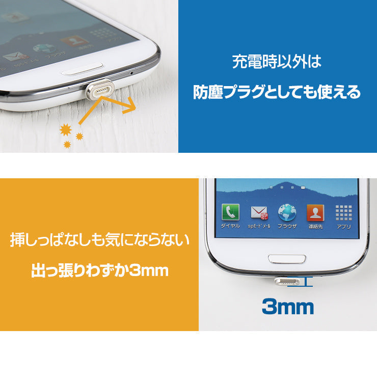 イノバ マイクロusbケーブル マグネット 充電ケーブル 1m 急速 2.4 充電 データ usbケーブル(3R-NCR03BK)