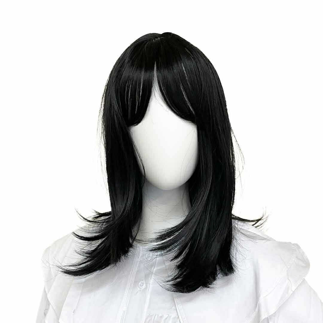 ウィッグ ブラック ミディアム セミロング ネット付き 黒髪 黒ヘアー ヘア ロング フルウィッグ 自然 軽量 小顔効果 ナチュラル サラツヤ かわいい 流行り 最新 ベース 病みかわ 夢かわいい ストレート 調整可能 ウイッグ 綺麗