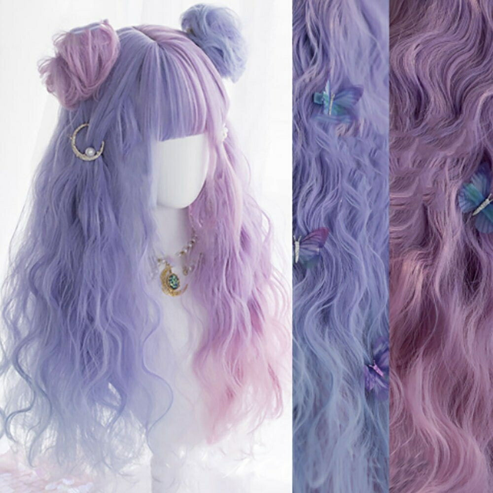 ウィッグ ピンク&ブルー ツインお団子 ヘア ロング ツートン フルウィッグ 自然 軽量 ミックス 小顔効果 ナチュラル サラツヤ かわいい 流行り 最新 ベース 病みかわ 夢かわいい ストレート 調整可能 ウイッグ 綺麗 髪 コスプレ