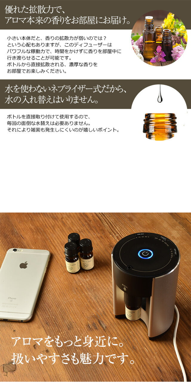 【※ページ修正】【選べる精油×2本プレゼント】アロマディフューザー ネブライザー式 水なし アロマディフューザー 【送料無料】お水不要 アロマオイル 気化式 エッセンシャルオイル ミニ 精油 軽量 USB アロマ