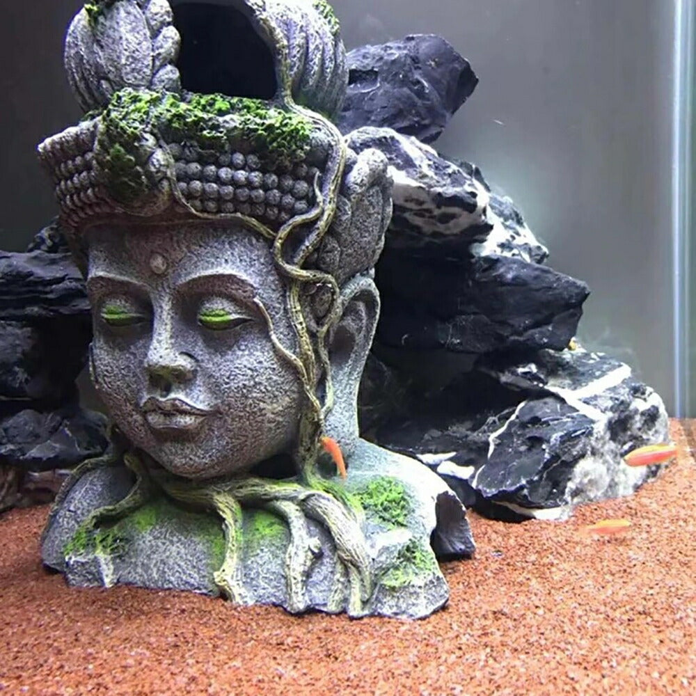 アクアリウム 菩薩 仏の顔 石像風 オブジェ 水槽 置物 インテリア 熱帯魚 魚 熱帯雨林 海水魚 淡水魚  ネオンテトラ グッピー エンゼルフィッシュ ピラルク アロワナ 水族館 アクアリウムデコレーション 水槽内インテリア
