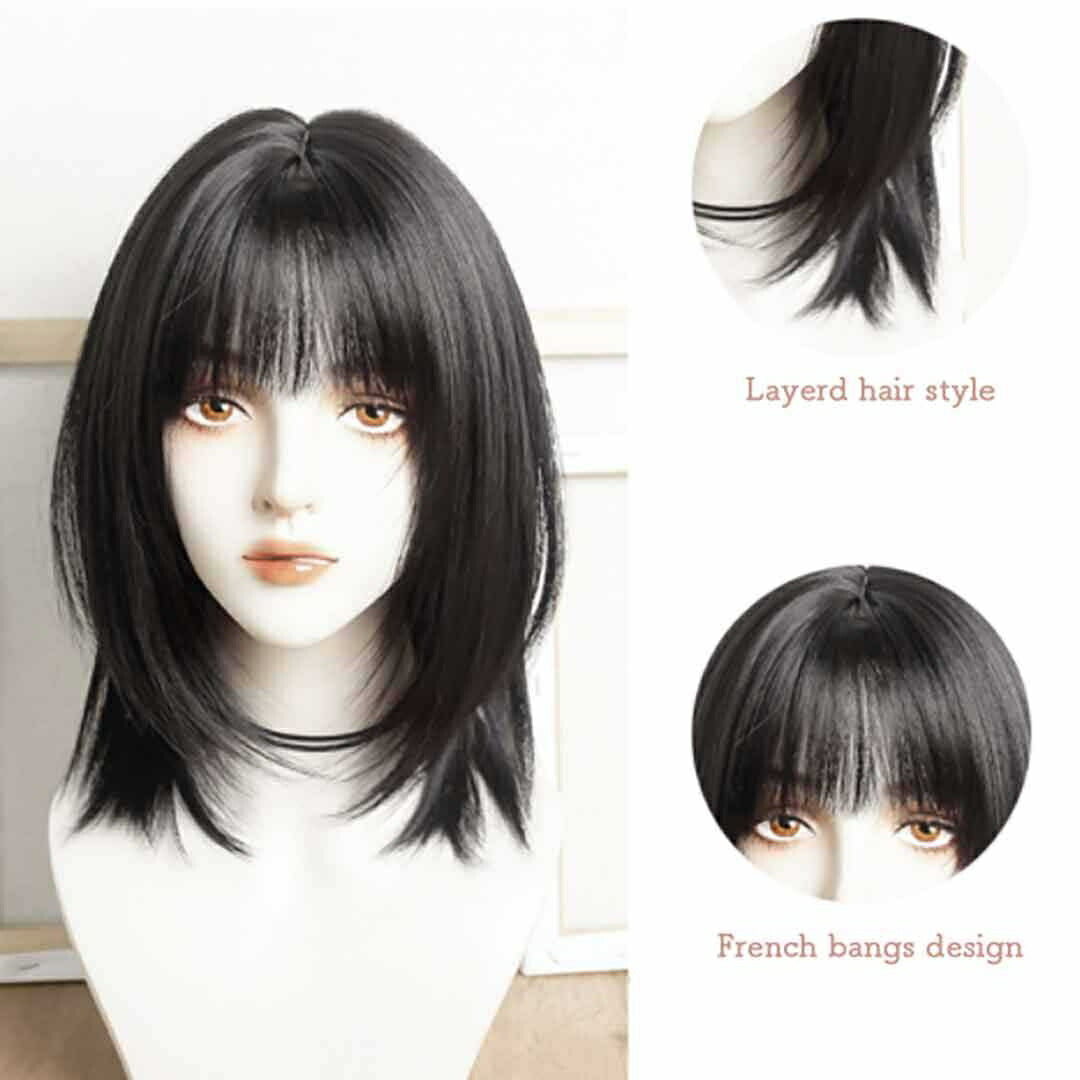 ウィッグ ブラック ミディアム セミロング ネット付き 黒髪 黒ヘアー ヘア ロング フルウィッグ 自然 軽量 小顔効果 ナチュラル サラツヤ かわいい 流行り 最新 ベース 病みかわ 夢かわいい ストレート 調整可能 ウイッグ 綺麗