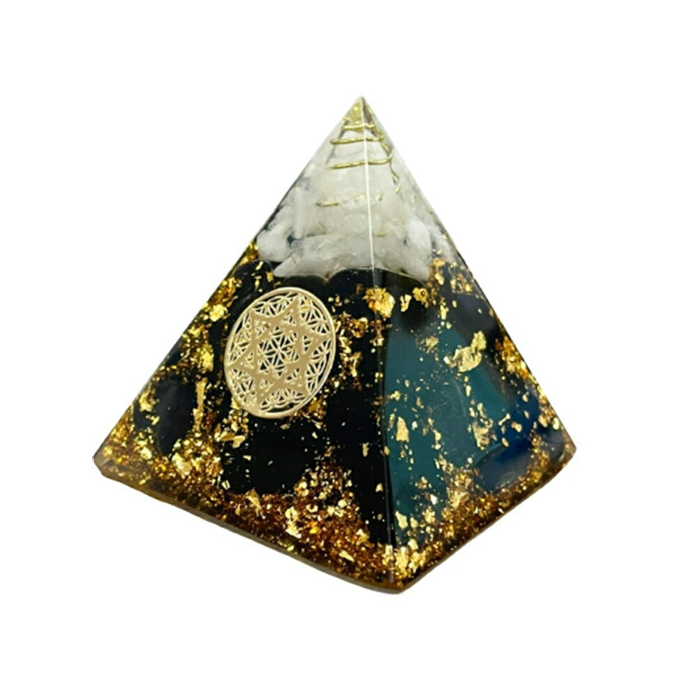 置物 オルゴナイト 六芒星 金箔 ストーン チャクラ 幸運 パワー 石 コイル 有機物 無機物 ピラミッド 三角 三角形 樹脂 パワ−ストーン 浄化 パワースポット マイナスイオン スピリチュアル 健康 開運 安らぎ インテリアグッズ