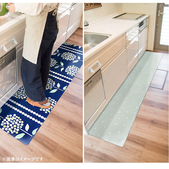 【008841.フラワー】 キッチンマット 240cm 拭ける 通販 北欧 風 おしゃれ 長め 240 キッチン マット 台所マット pvc 撥水 はっ水 ふける 清潔 やわらか 洗濯不要 冷え対策 滑り止め OKATO オカトー