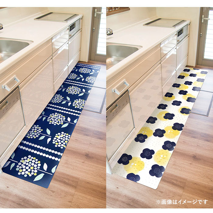 【ポンポンブルー】 キッチンマット 拭ける 180 通販 北欧 風 おしゃれ 180cm 180センチ 台所マット 約 45×180 pvc マット 撥水 掃除 お手入れ簡単 クッションマット 台所用品 ロング 拭くだけ 掃除 簡単