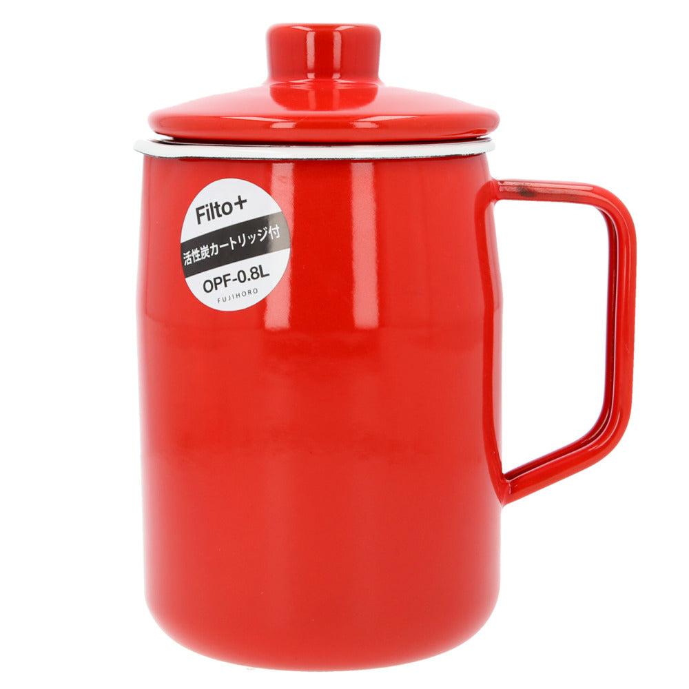 【FJ10825.RD・オイルポット】 富士ホーロー オイルポット 通販 0.8L フィルト 油こし器 おしゃれ 揚げ物 ホーロー 活性炭カートリッジ 調理器具 可愛い 琺瑯 ろ過 保存容器 コンパクト 新生活 ハニーウェア OPF08