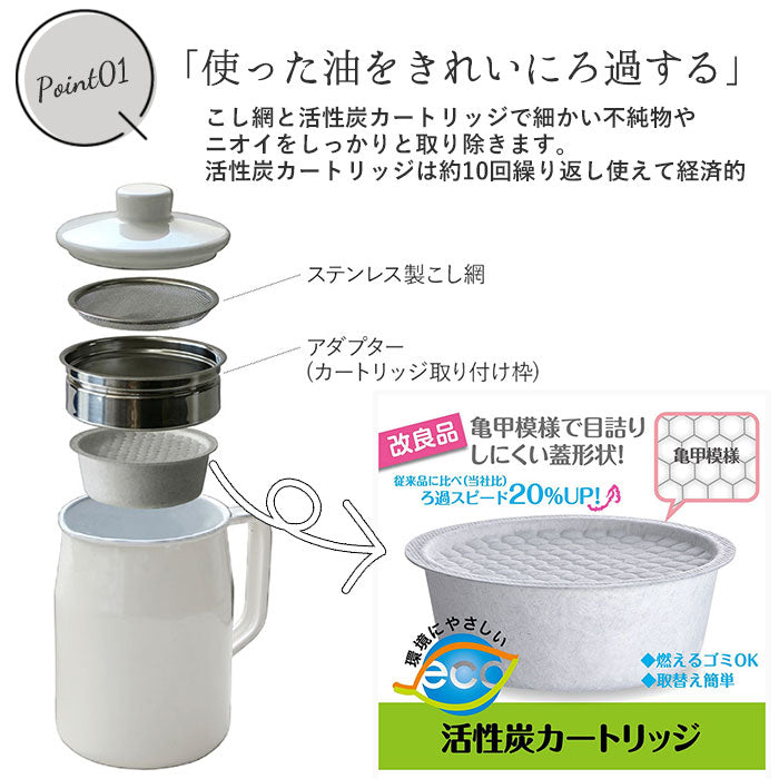 【FJ10825.RD・オイルポット】 富士ホーロー オイルポット 通販 0.8L フィルト 油こし器 おしゃれ 揚げ物 ホーロー 活性炭カートリッジ 調理器具 可愛い 琺瑯 ろ過 保存容器 コンパクト 新生活 ハニーウェア OPF08