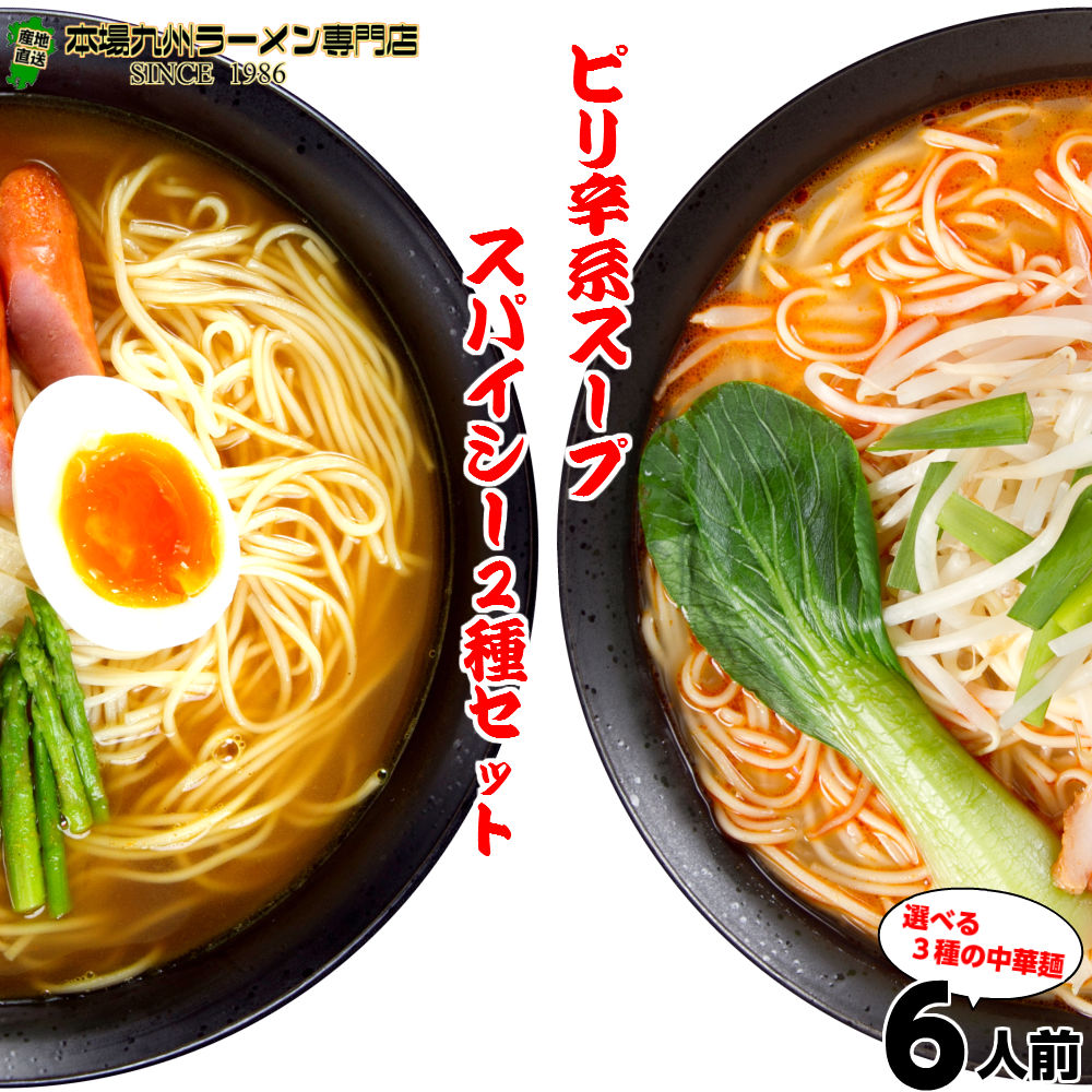 【最安値挑戦祭】本場久留米ラーメンセット(2種 6人前)スパイシー2種 坦坦麺 カレーラーメン ねりごま香る (特製の坦坦麺) 本格カレールゥに和風だし (カレースパイス) 保存食 ギフト 御中元 内祝 九州生麺