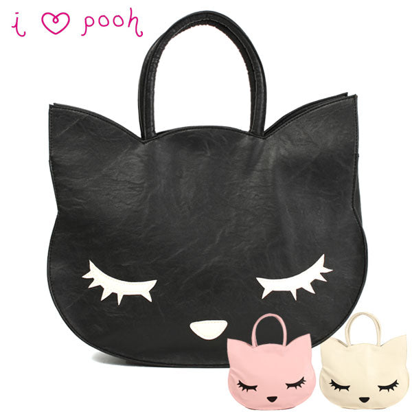 【2.アイボリー・P111002】 プーちゃん バッグ プー かわいい 定番 黒猫 猫グッズ 雑貨 レディース 皮 ネコ ねこ 猫 トートバッグ ぷーちゃん