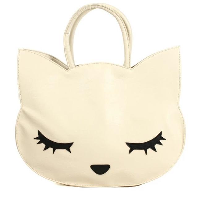 【2.アイボリー・P111002】 プーちゃん バッグ プー かわいい 定番 黒猫 猫グッズ 雑貨 レディース 皮 ネコ ねこ 猫 トートバッグ ぷーちゃん