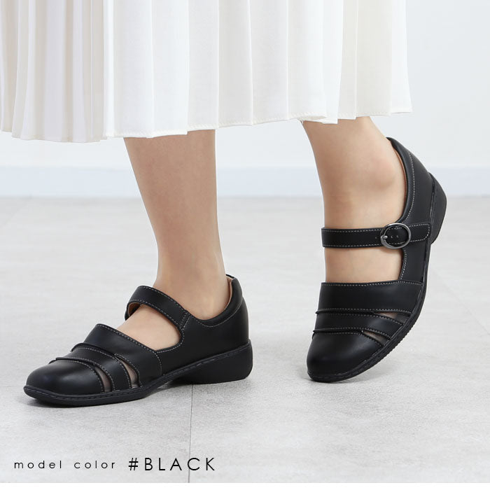 【ブラック・24ｃｍ】 サンダル レディース 夏 通販 履きやすい ストラップサンダル 疲れにくい 歩きやすい 吸汗 吸湿 消臭 おしゃれ かわいい シンプル メッシュ インソール パンジー pansy 3E 脱ぎ履き簡単