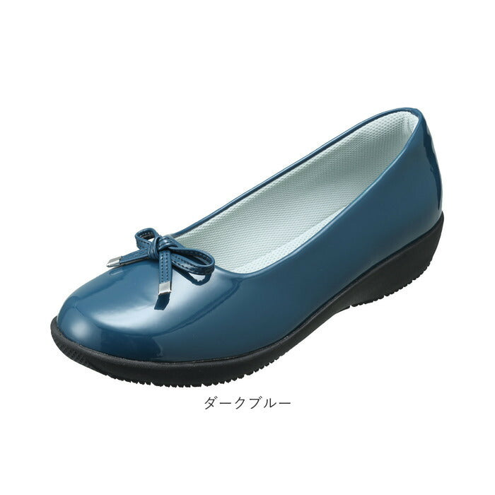 【オーク・23.5cm】 パンプス フラット 通販 リボン レインパンプス レインシューズ レディース 防水 レイン 雨用 靴 シューズ Pansy  パンジー 3E 艶やか エナメル調 上品 おしゃれ