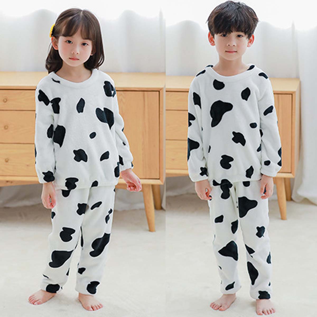 ルームウェア もこもこ キッズ 冬 可愛い 上下セット 長袖 冬 裏起毛 ルームウェア キッズ トドラー キッズパジャマ 子供 パジャマ キッズ 冬 女の子 男の子 裏 起毛 パジャマ かわいい キッズ 冬 牛 牛柄 アニマル 動物 Uネック 韓国子供服(C:ネイビー（スター）,90)