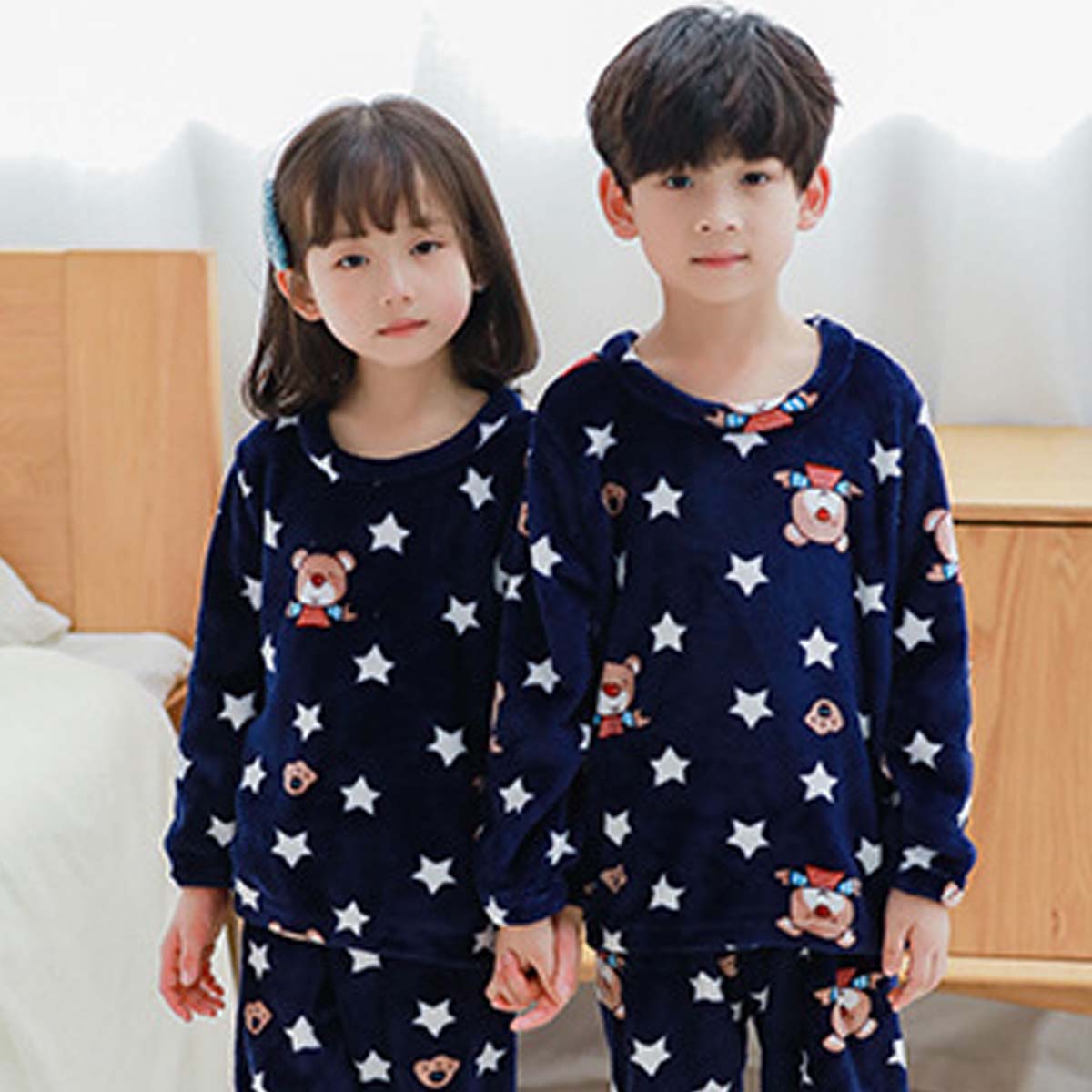 ルームウェア もこもこ キッズ 冬 可愛い 上下セット 長袖 冬 裏起毛 ルームウェア キッズ トドラー キッズパジャマ 子供 パジャマ キッズ 冬 女の子 男の子 裏 起毛 パジャマ かわいい キッズ 冬 牛 牛柄 アニマル 動物 Uネック 韓国子供服(L:イエロー（ひよこ）,80)