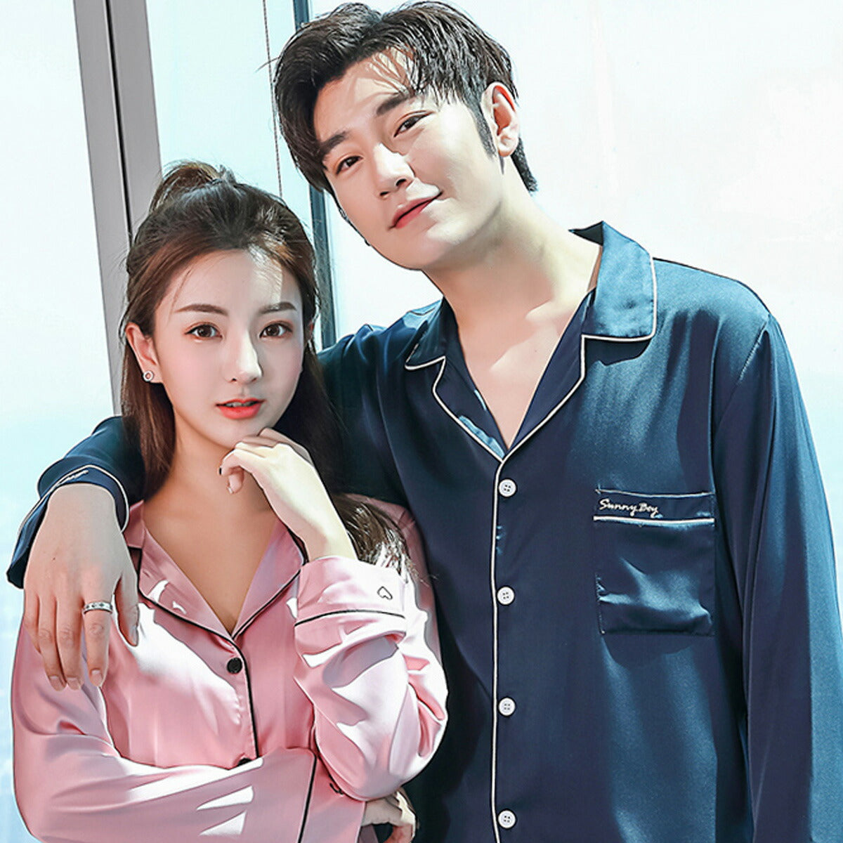 シルク パジャマ メンズ レディース 100% 洗える シルクパジャマ レディース メンズ シルク 生地 前開き 上下セット セットアップ ペアルック カップルコーデ パジャマ 可愛い かわいい おすすめ 春 夏 秋 冬 用 部屋ぎ パンツ ナイトウェア 襟付き ルームウェア 寝巻 (ピンク Mサイズ レディース)