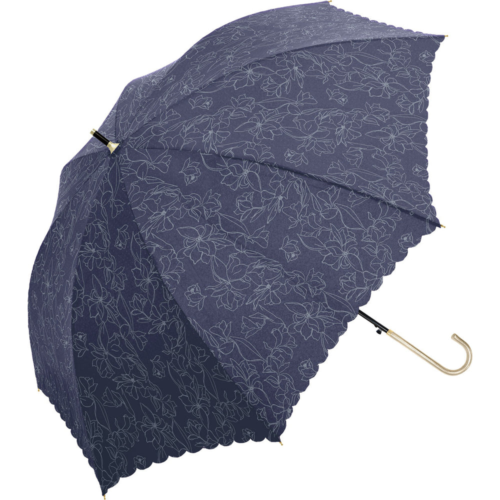 【フローリストNAVY・0】 100% 完全遮光 日傘 長傘 通販 レディース 大きめ 58cm おしゃれ UVカット 紫外線対策 遮光率 紫外線遮蔽率 晴雨兼用 UPF 50+ ブラックコーティング 遮熱 熱中症対策 通勤 通学 傘