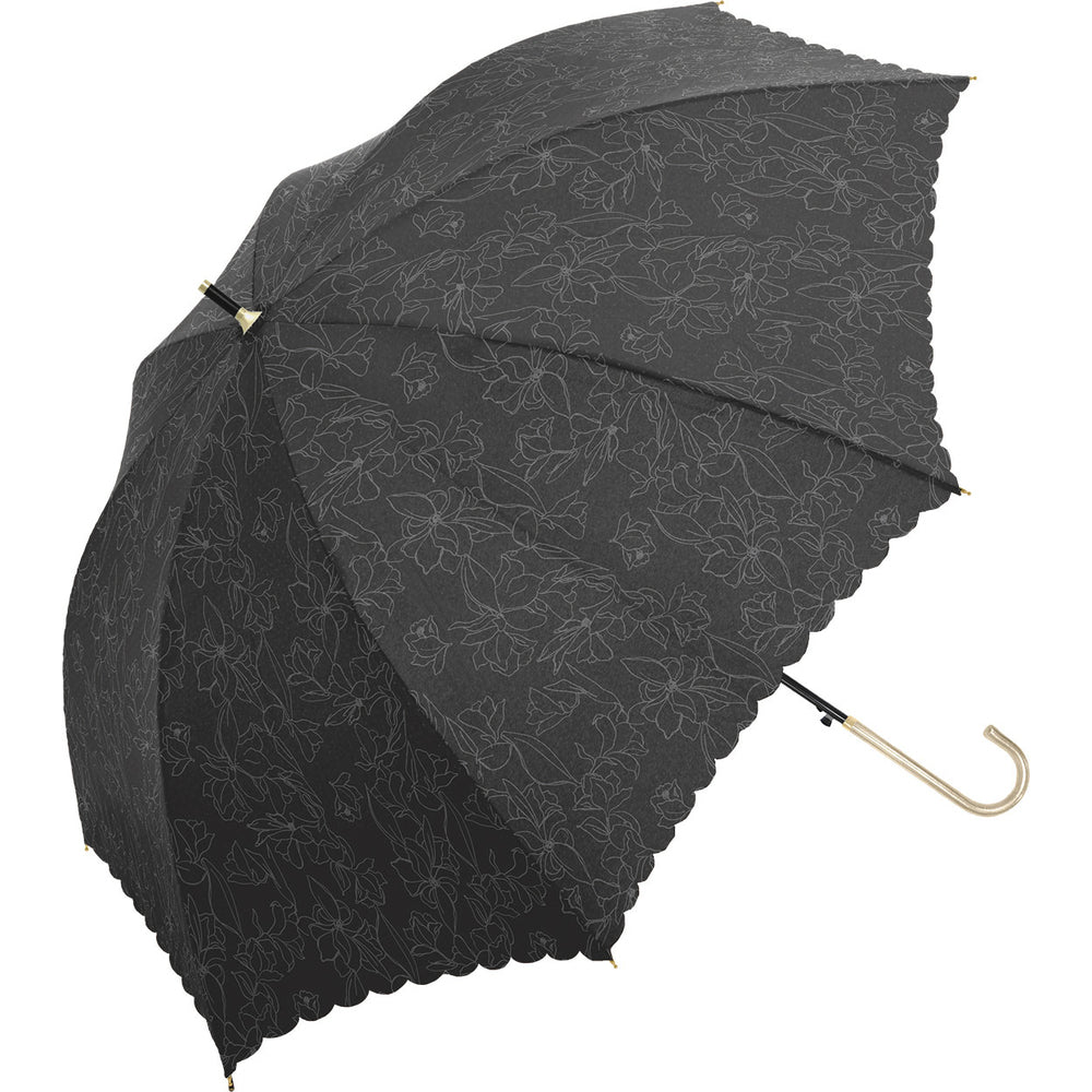 【フローリストBLACK】 100% 完全遮光 日傘 長傘 通販 レディース 大きめ 58cm おしゃれ UVカット 紫外線対策 遮光率 紫外線遮蔽率 晴雨兼用 UPF 50+ ブラックコーティング 遮熱 熱中症対策 通勤 通学 傘