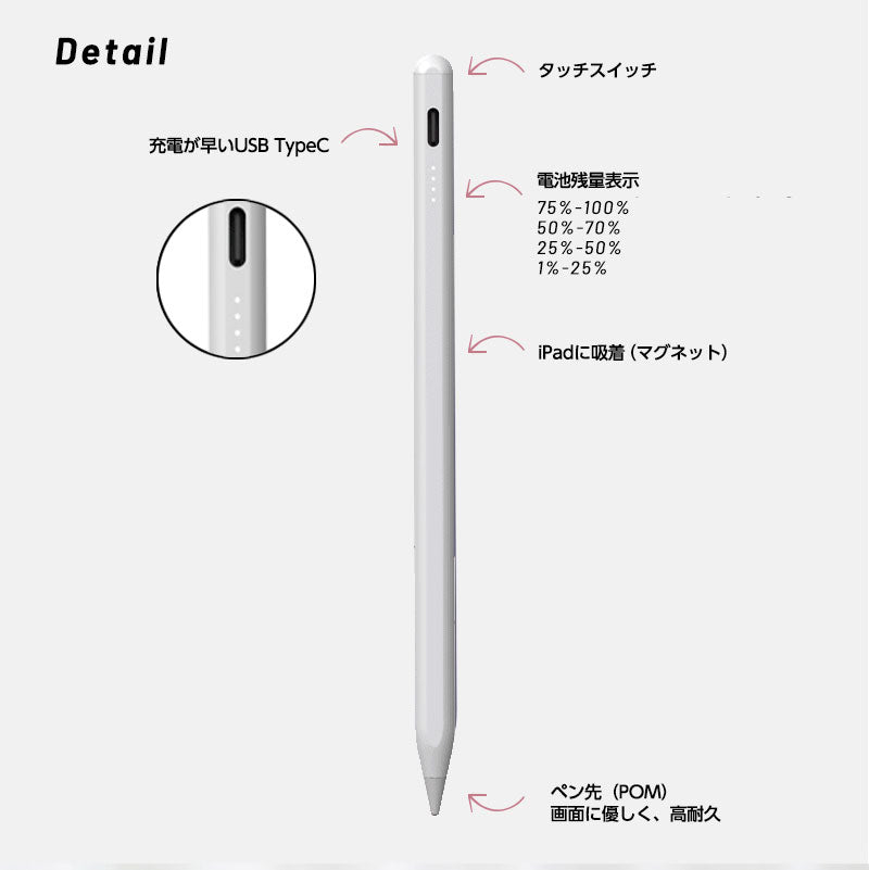 タッチペン タブレット スタイラスペン iPad iPhone Android Windows ペンシル デジタルペン 高感度 学校 ペン先 長時間連続 (番号:134)