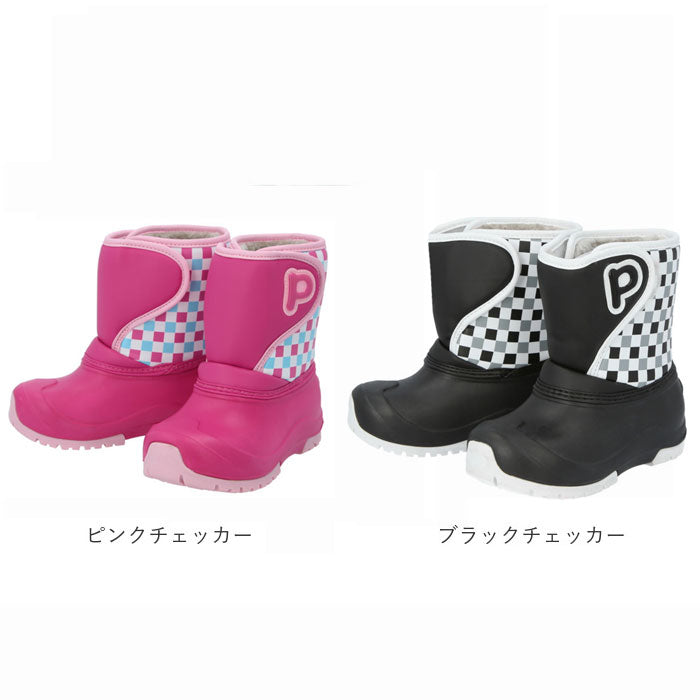 【ネイビーチェッカー・13-14cm】 スノーブーツ キッズ 通販 滑らない ウィンターブーツ レインブーツ 女の子 男の子 ブーツ長靴 子ども ジュニア 防寒靴 子供 おしゃれ ブランド プーキーズ PK-WP800 防寒長靴 かわいい