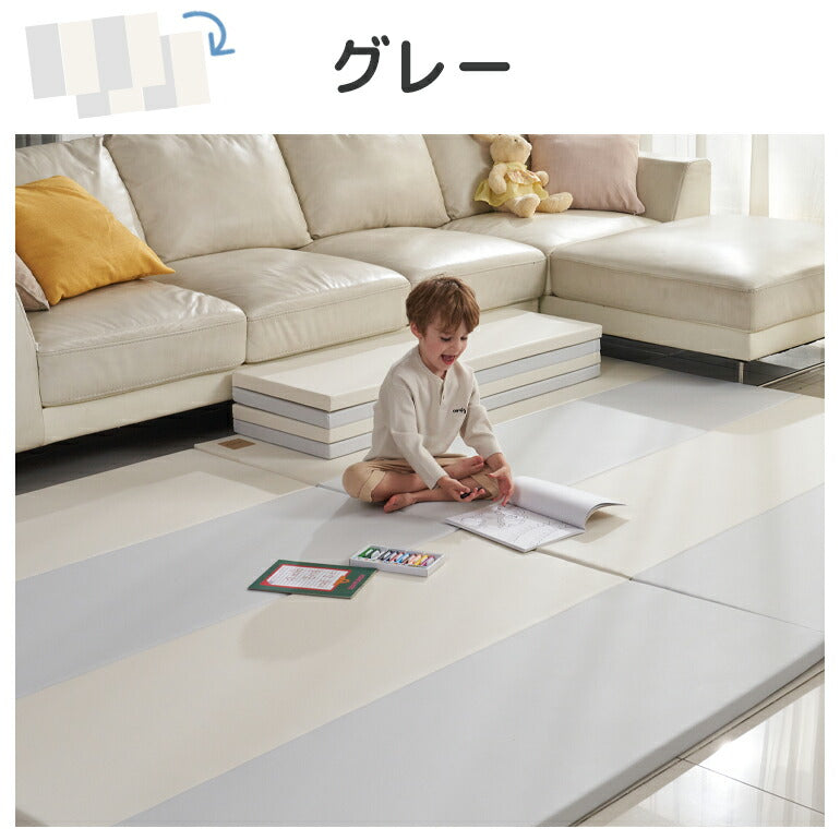 カラズマット 120×160cm グレー プレイマット 赤ちゃん ベビー 防炎 ベビーマット マット クッションマット 防水 防音 大判 お昼寝 フロアマット ベビー 洗える Caraz カラズ 折りたたみ 床暖房対応 リバーシブル 【保証付き】