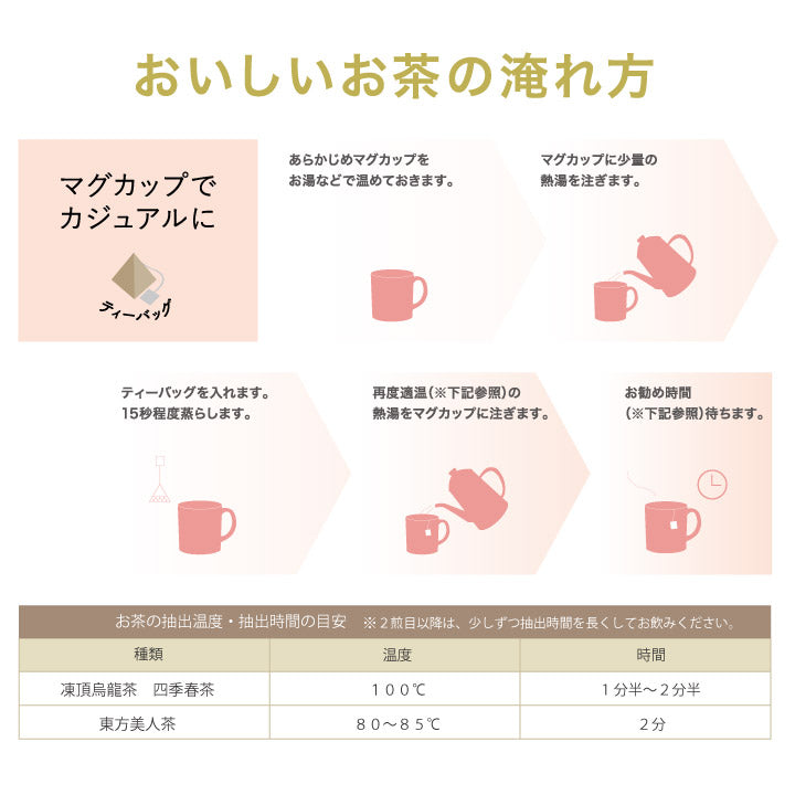台湾茶ティーバッグMug＆Pot凍頂烏龍茶東方美人茶四季春茶3種類各2g×6パック入り紅茶烏龍茶