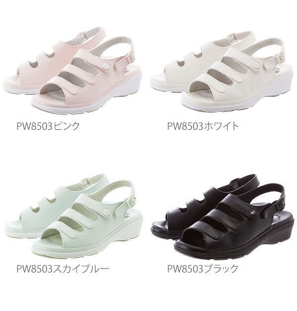 【PW8501ホワイト・M】 ナースシューズ ピュアウォーカー pure walker  通販 ナースサンダル ナース シューズ サンダル レディース スニーカー ソール 黒 白 疲れにくい 幅広 甲高 静電気 帯電防止 制菌 防臭