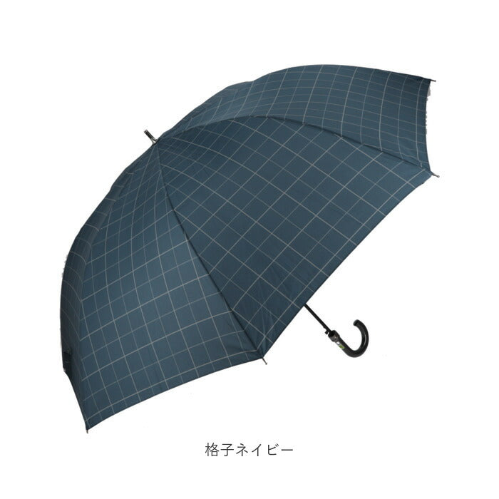 【ネイビー・長傘】 傘 メンズ 75cm 耐風 通販 大きい 雨傘 長傘 風に強い 75センチ 75 撥水 はっ水 テフロン ブランド おしゃれ シンプル 無地 チェック 千鳥格子 Pinky Wolman