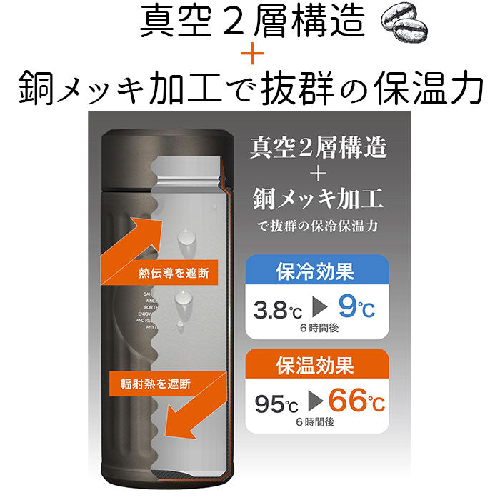 【カッパー・0】 カフア コーヒーボトル 通販 抗菌 420ml 水筒 コーヒー専用ボトル QAHWA ステンレスボトル マイボトル 保冷 保温 おしゃれ テフロン加工 マグボトル ボトル オフィス 持ち運び