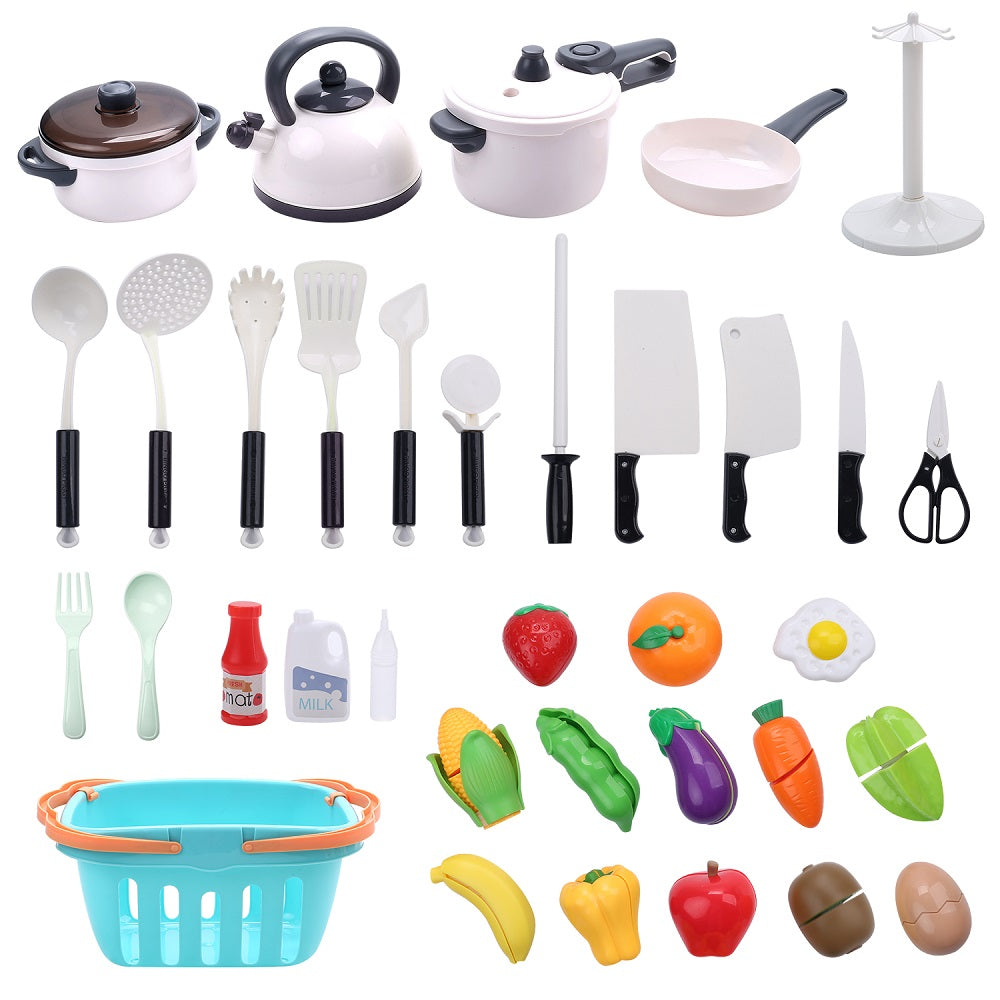 CuteStone おままごと キッチンセット IH調理器 リアル噴霧 贅沢食材 40点セット お買い物かご 室内遊び 室内ゲーム 白 お鍋 キッチン用具 収納ケース付き ごっこ遊び 台所 シミュレーション 知育玩具 男の子 女の子 入園祝い こどもの日 小学生 誕生日 プレゼント 送料無料
