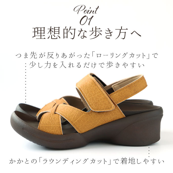 【レッドブラウン・L(24.0-24.5cm)】 サンダル レディース 履きやすい 通販 歩きやすい おしゃれ ブラック 黒 幅広 甲高 ブランド リゲッタ グミサンダル 夏 シンプル 健康サンダル 合皮 フェイクレザー