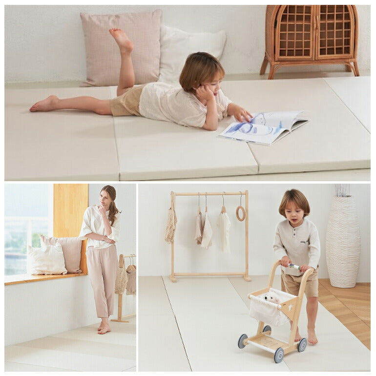 カラズマットRAALL 140×200cm ベージュ プレイマット 最高級 ベビー  赤ちゃん フロアマット プレミアム 防音 マット ベビーマット フロアマット キッズマット 折りたたみ 4cm 持ち運び ベビーサークル Caraz 防炎 ノンホルム ジョイントマット 床暖房対応 リバーシブル 【保証付き】