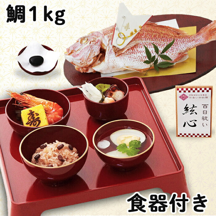 ★非掲載★お食い初め セット【伊勢神宮外宮奉納 お食い初め膳 -爛々（食器セット）- 《鯛1kg》】 食器不要・盛付済のお食い初めセット 国産最高級ブランド真鯛 歯固め石 手引書 ARフォトフレーム プレゼント