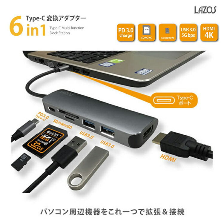6in 1 HDMI Type-C変換アダプター rd-006