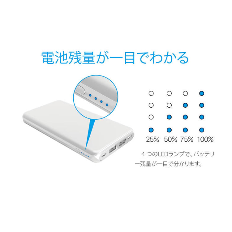 Lazos　Type-C　QC/PD対応　10000mAh　高速充電リチウムポリマーモバイルバッテリー【ホワイト】 PSE取得済み rd-014