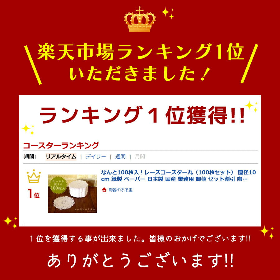 なんと100枚入！レースコースター丸（100枚セット）  直径10cm 紙製 ペーパー 日本製 国産 業務用 卸値 セット割引   陶器のふる里  trysワ