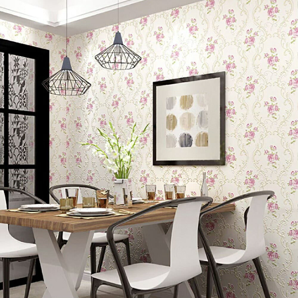 壁紙 薔薇 バラ柄 3本セット 53cm×1000cm のりなしタイプ DIY 模様替え かわいい damask クロス 補修 ラグジュアリー 北欧 賃貸壁紙 背景 プレゼント シンプル ベッドルーム リビング 防音 リメイク リフォーム シート おしゃれ お洒落