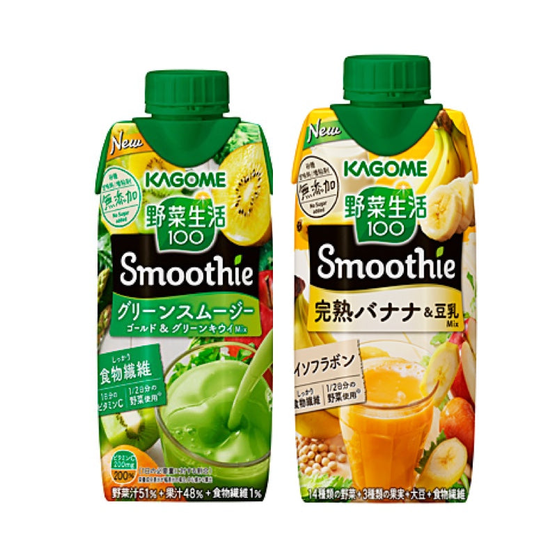 野菜生活１００ ＳＭＯＯＴＨＩＥ グリーンスムージーＭＩＸ330ml 12本＋完熟バナナ＆豆乳Ｍｉｘ330ml 12本 計24本