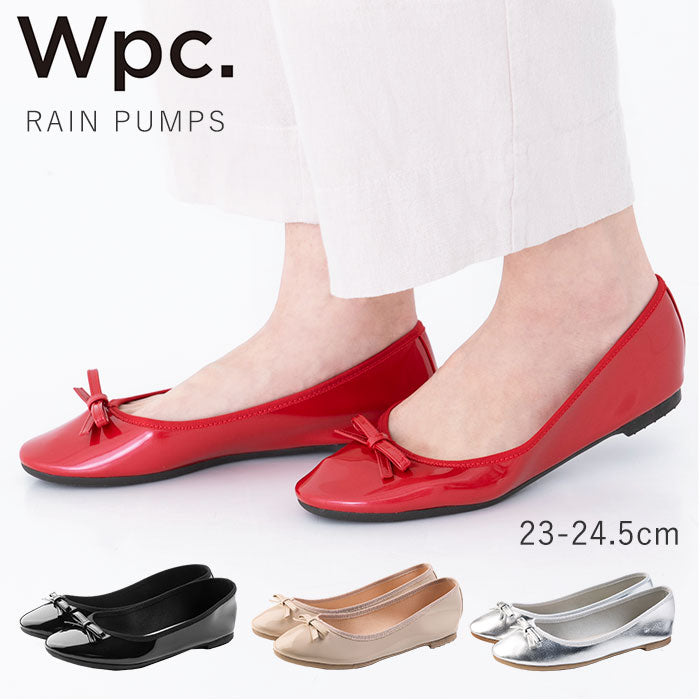 【レッド・L(24-24.5cm)】 レインシューズ レディース 通販 パンプス wpc レインパンプス おしゃれ シンプル 大人 かわいい 通学 通勤 ローヒール リボン 滑り止め バレエシューズ アーモンドトゥ 歩きやすい
